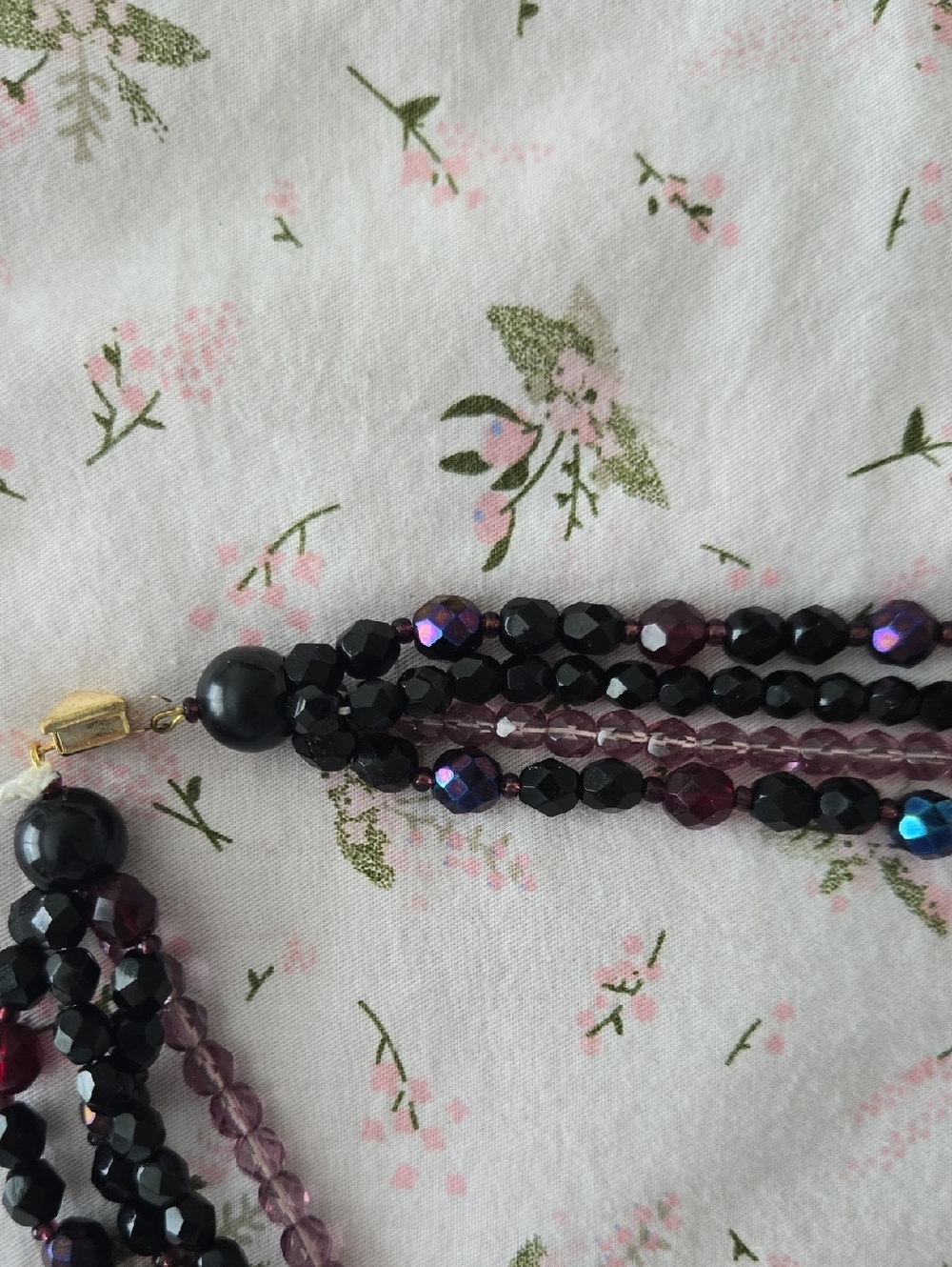 Multi-Strand Purple and Black Beaded Necklace - Picture 2 of 5